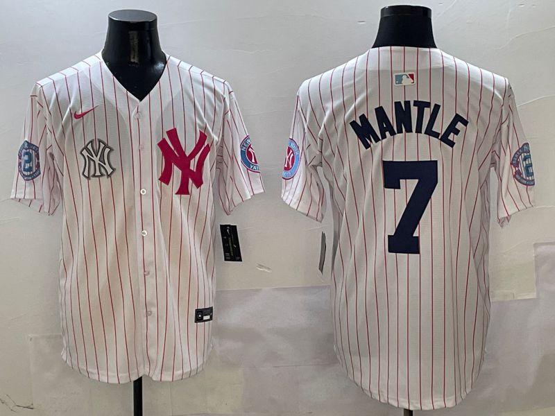 Men New York Yankees #7 Mantle White Stripe Jointly Name Nike 2025 MLB Jersey style 8->new york yankees->MLB Jersey